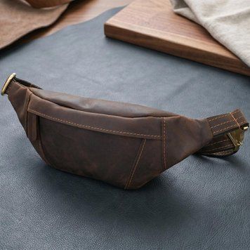 Зручна сумка-бананка для чоловіків із натуральної вінтажної шкіри Shvigel 23121 Коричневий 23121 фото