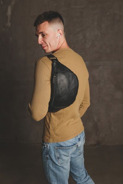 Сумка чоловіча SKILL бананка із натуральної шкіри чорна SKL-001-1 фото